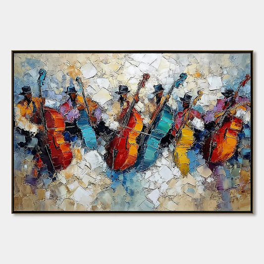 JAZZMEN'S JAM: Textured Impasto Painting of Musicians | hanging in living room, Abstract wall art