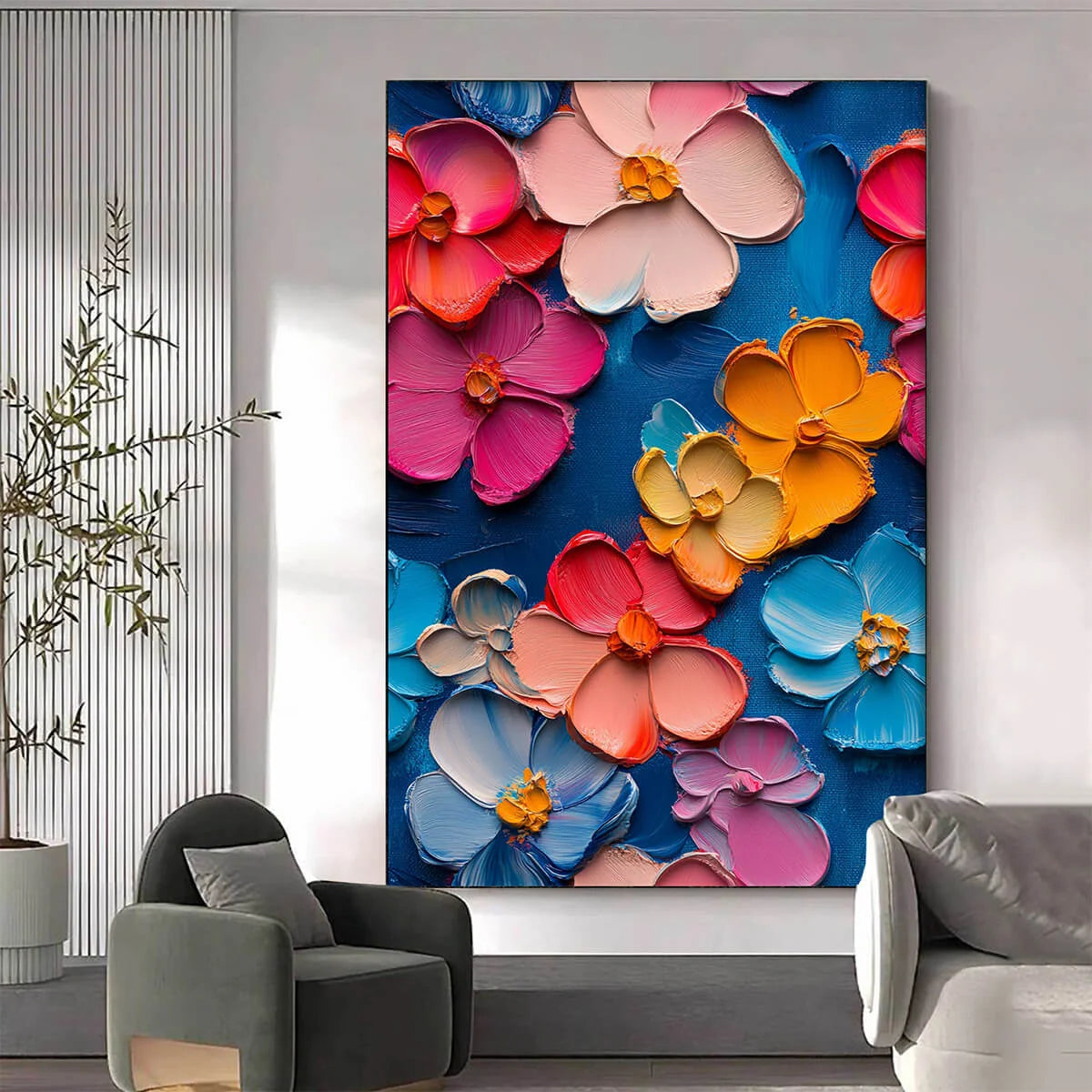JEWEL GARDEN: Colorful Impasto Floral Oil Painting on Canvas | Abstract closeup, raised brushwork detail