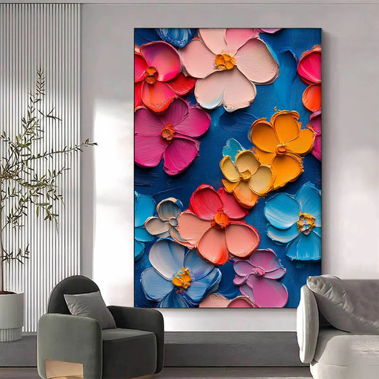JEWEL GARDEN: Colorful Impasto Floral Oil Painting on Canvas