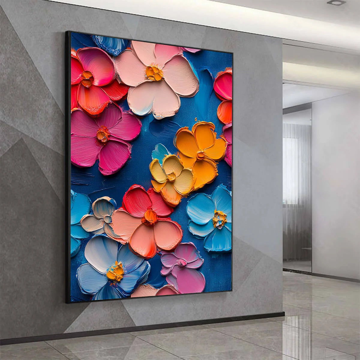 JEWEL GARDEN: Colorful Impasto Floral Oil Painting on Canvas | rectangular format, hand-painted canvas edge