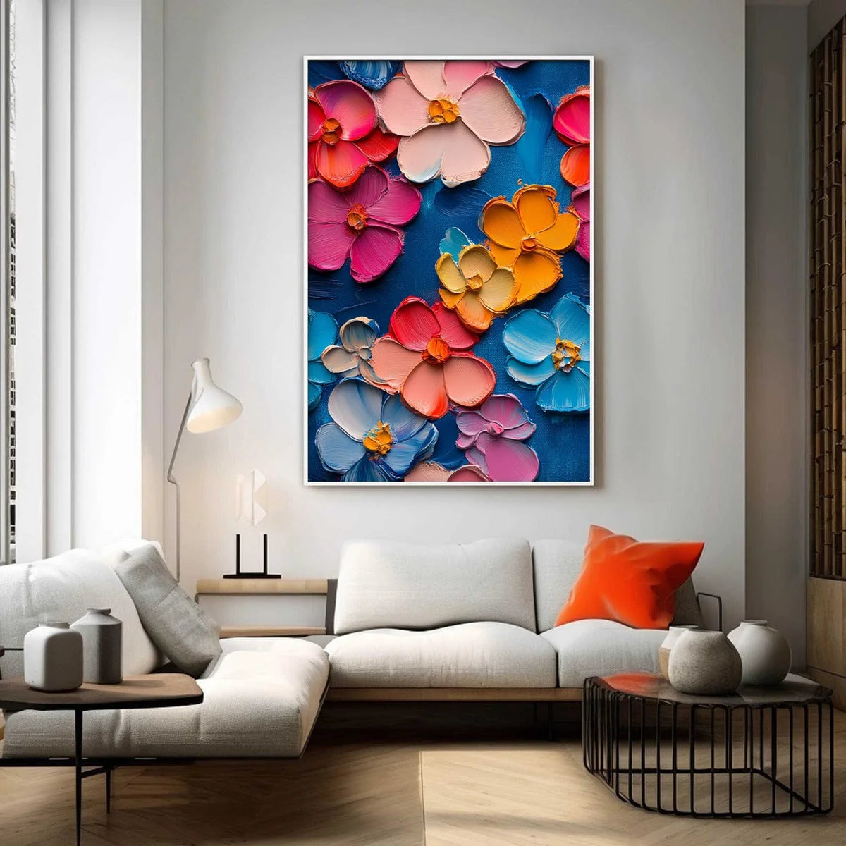 JEWEL GARDEN: Colorful Impasto Floral Oil Painting on Canvas | rolled canvas, ready for custom framing