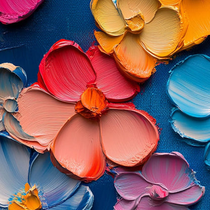 JEWEL GARDEN: Colorful Impasto Floral Oil Painting on Canvas | Abstract mood, soft natural light studio shot