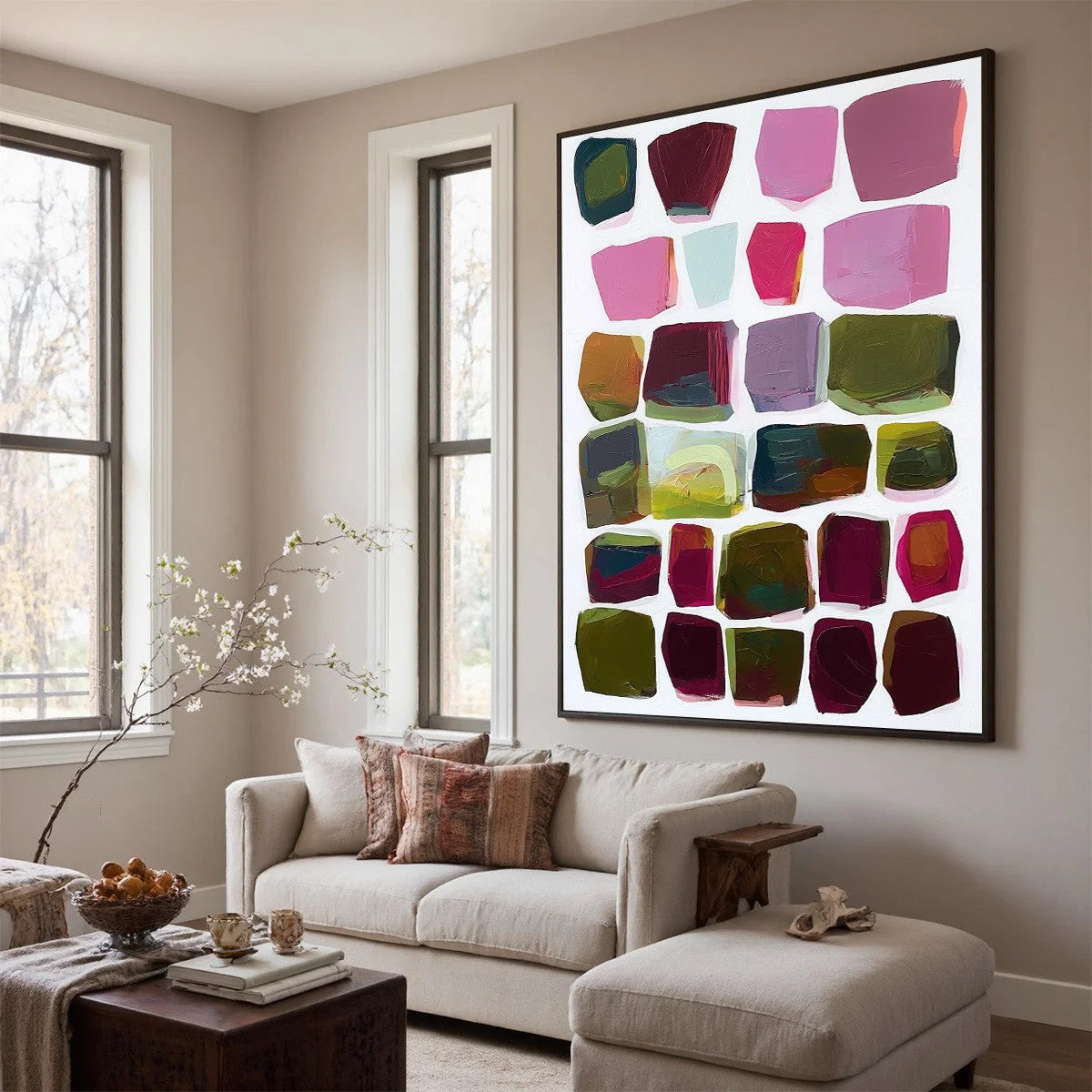 JEWEL TONES: Abstract Geometric Oil Painting | rectangular format, hand-painted canvas edge