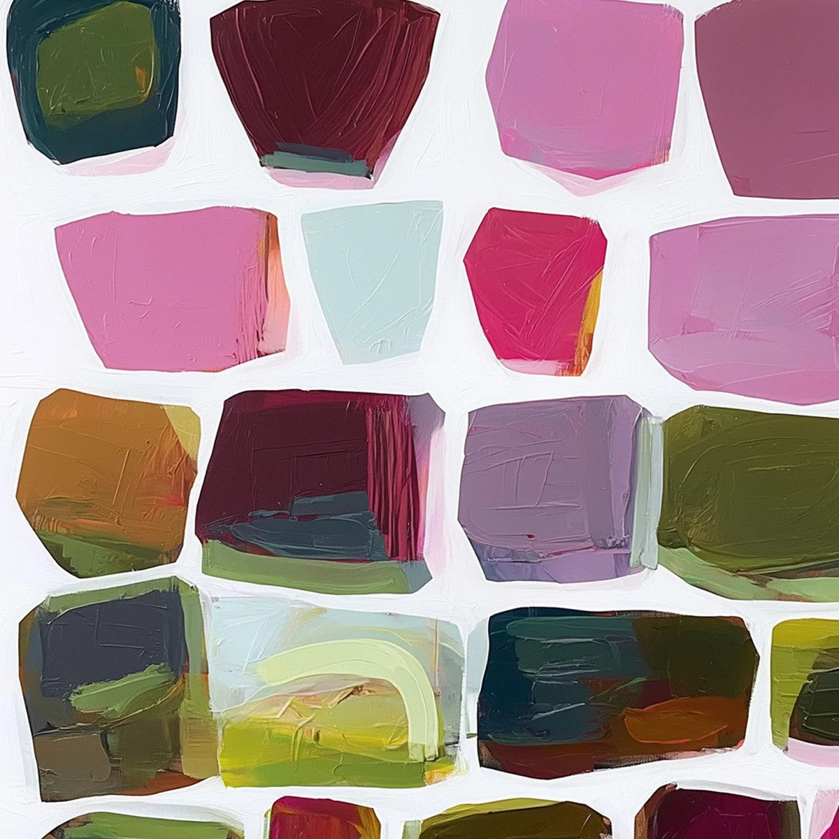 JEWEL TONES: Abstract Geometric Oil Painting | black frame version on white wall