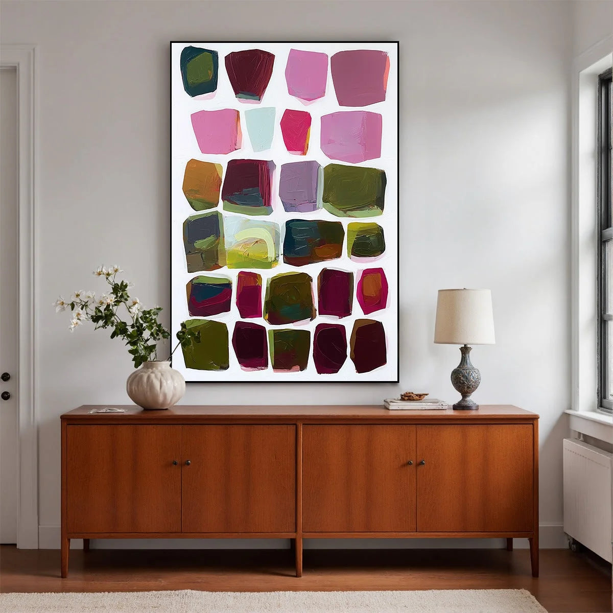 JEWEL TONES: Abstract Geometric Oil Painting | Minimalist mood, soft natural light studio shot