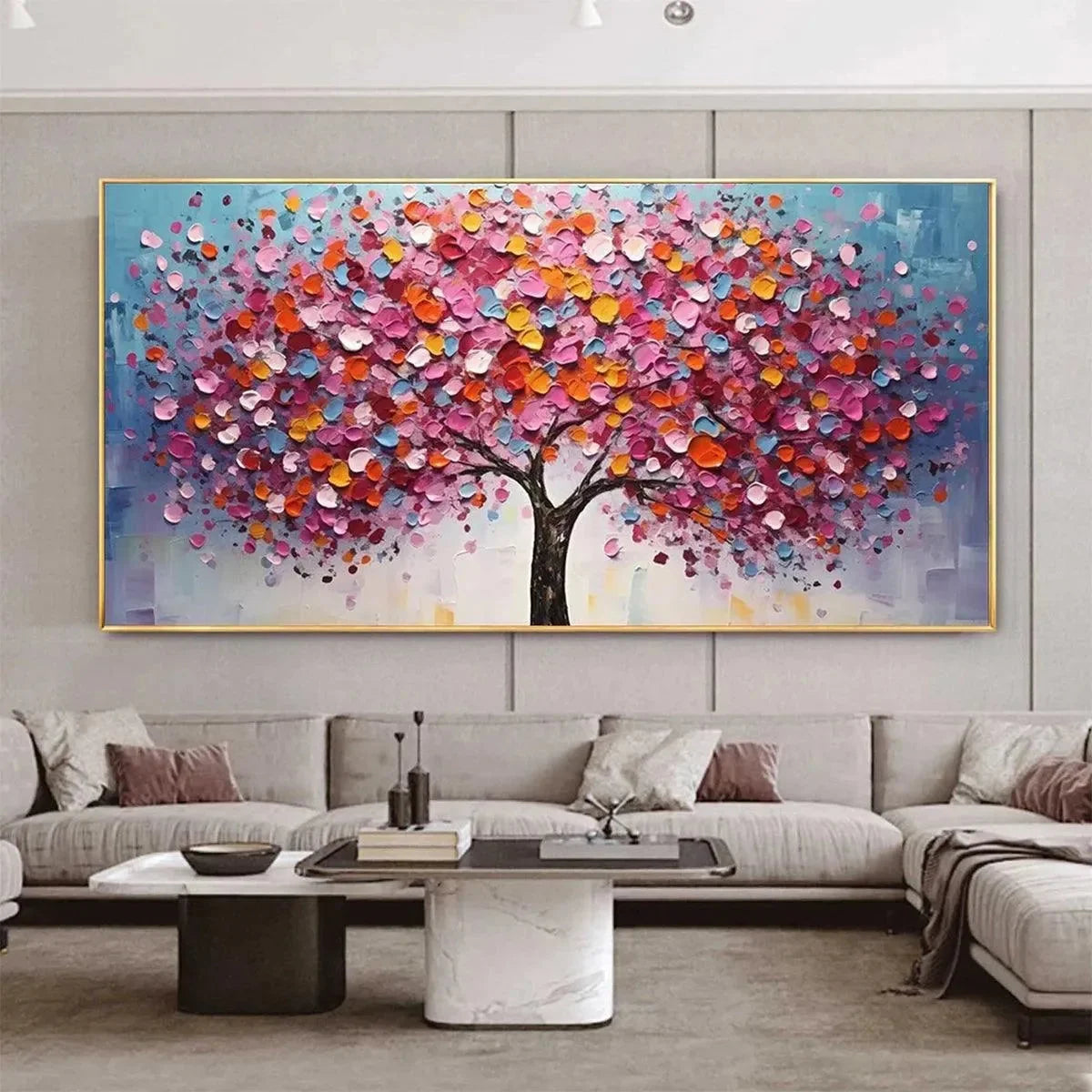 JEWEL TONES TREE: Textured Impasto Tree Painting in Vibrant Pink | Figurative closeup, raised brushwork detail