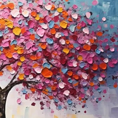 JEWEL TONES TREE: Textured Impasto Tree Painting in Vibrant Pink | rectangular format, hand-painted canvas edge