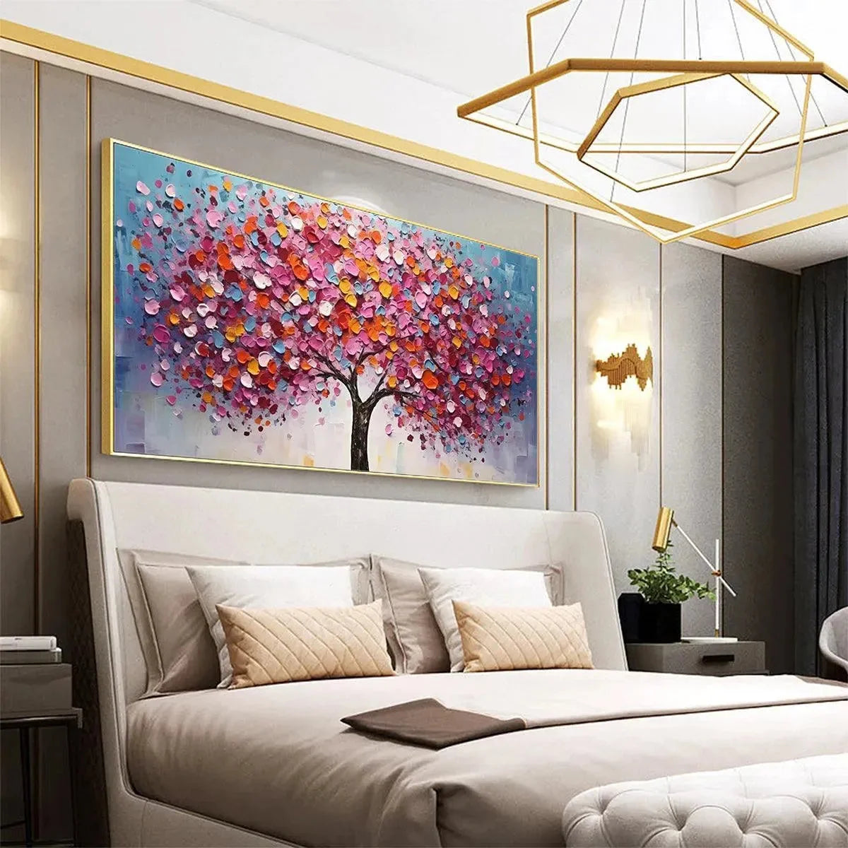 JEWEL TONES TREE: Textured Impasto Tree Painting in Vibrant Pink | Figurative mood, soft natural light studio shot