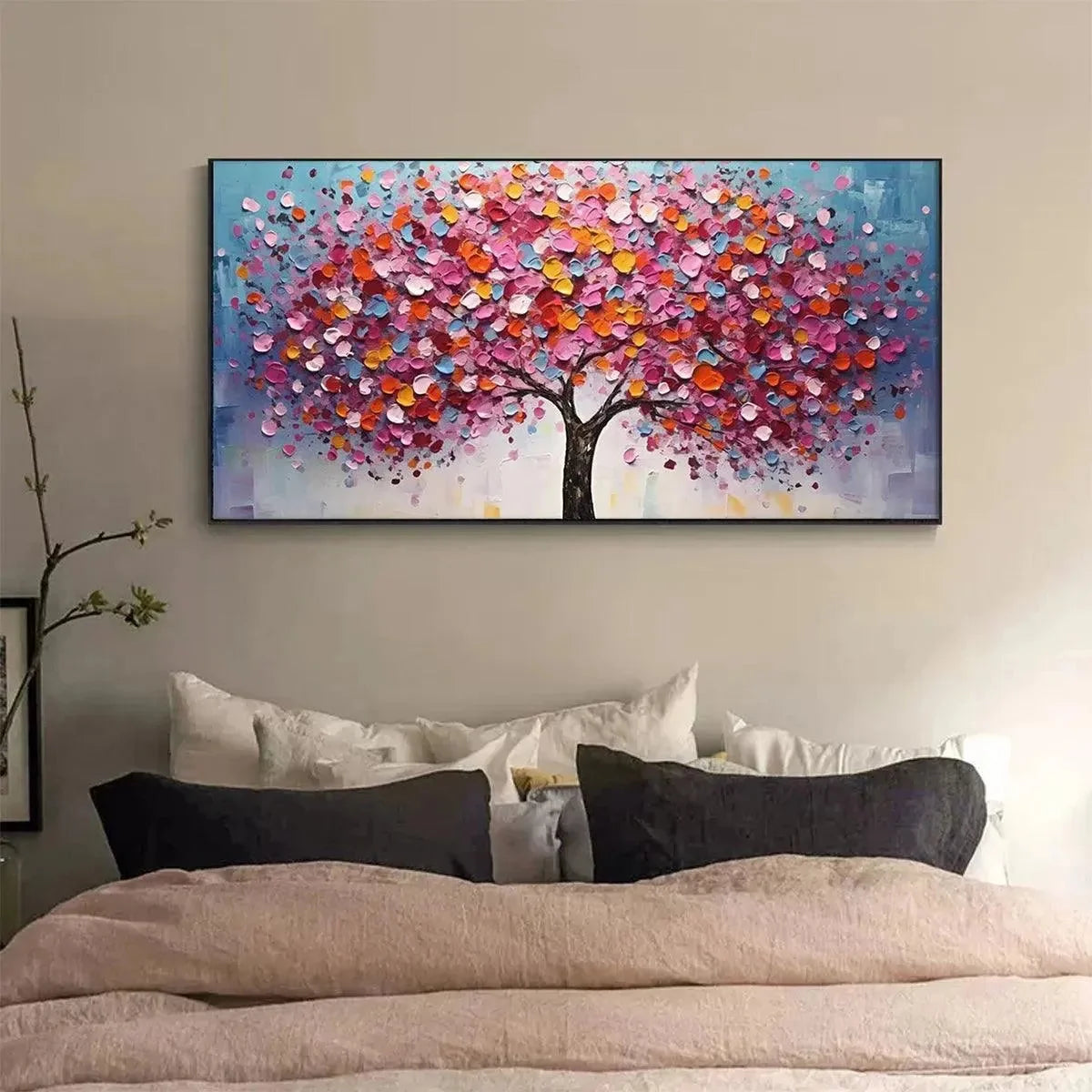 JEWEL TONES TREE: Textured Impasto Tree Painting in Vibrant Pink | yellow palette, original oil on stretched canvas art
