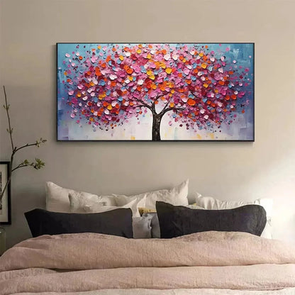 JEWEL TONES TREE: Textured Impasto Tree Painting in Vibrant Pink | yellow palette, original oil on stretched canvas art