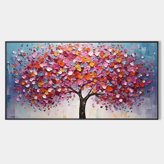 JEWEL TONES TREE: Textured Impasto Tree Painting in Vibrant Pink | hanging in living room, Figurative wall art