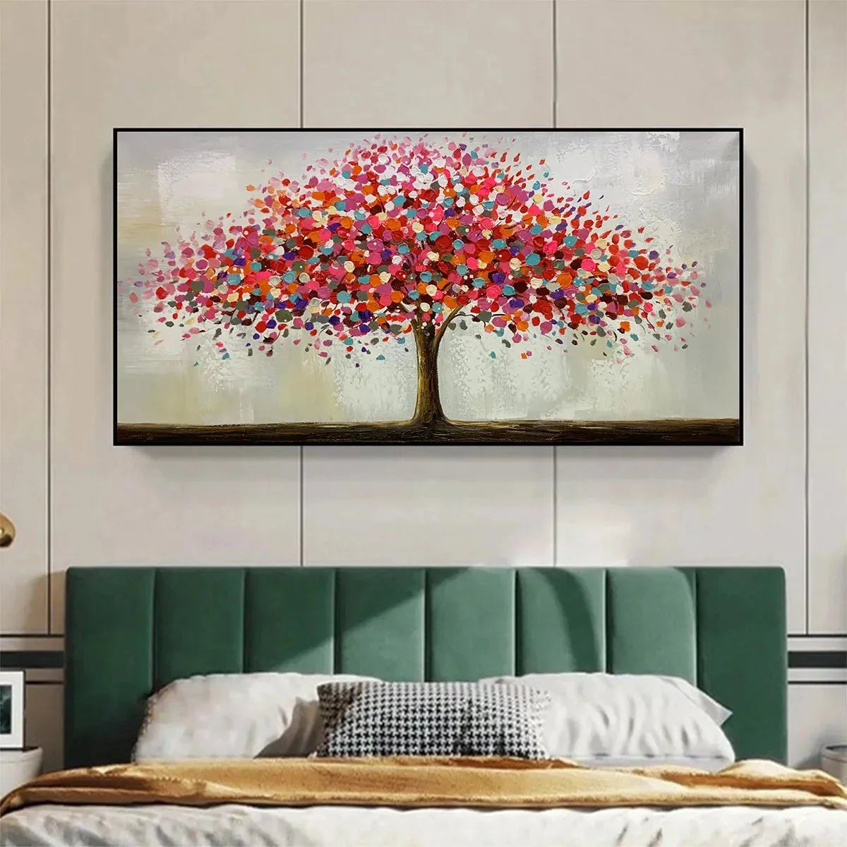 JEWEL TREE: Colorful Abstract Tree Painting, Impasto Texture, Horizontal Canvas, Modern Wall Art | Figurative closeup, raised brushwork detail