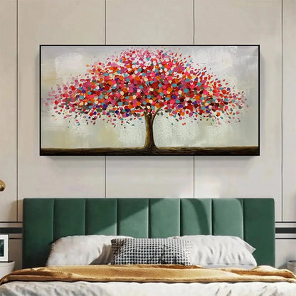 JEWEL TREE: Colorful Abstract Tree Painting, Impasto Texture, Horizontal Canvas, Modern Wall Art | Figurative closeup, raised brushwork detail