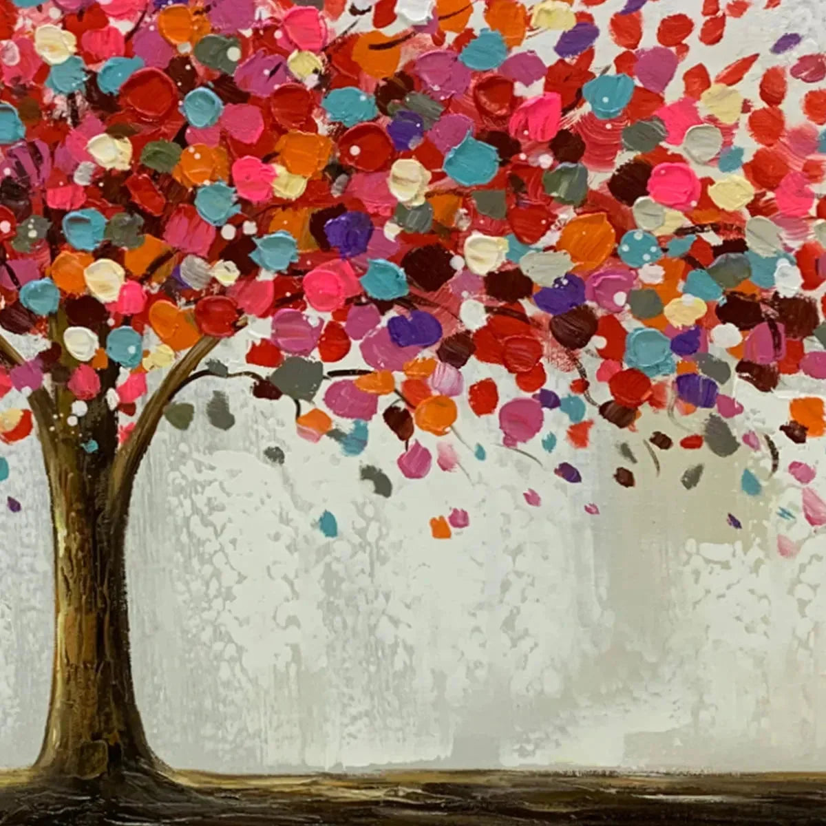 JEWEL TREE: Colorful Abstract Tree Painting, Impasto Texture, Horizontal Canvas, Modern Wall Art | rectangular format, hand-painted canvas edge