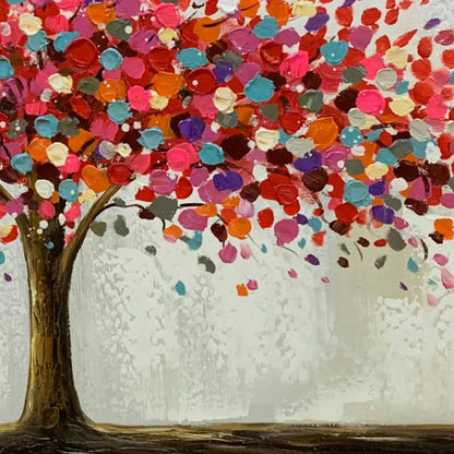 JEWEL TREE: Colorful Abstract Tree Painting, Impasto Texture, Horizontal Canvas, Modern Wall Art | rectangular format, hand-painted canvas edge