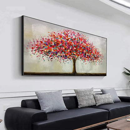JEWEL TREE: Colorful Abstract Tree Painting, Impasto Texture, Horizontal Canvas, Modern Wall Art | Figurative mood, soft natural light studio shot
