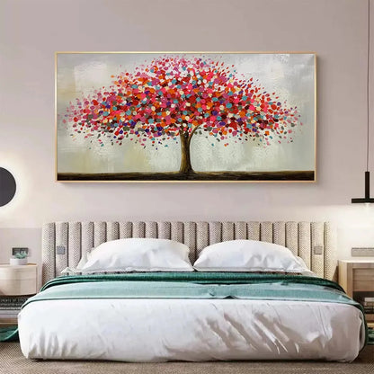 JEWEL TREE: Colorful Abstract Tree Painting, Impasto Texture, Horizontal Canvas, Modern Wall Art | yellow palette, original oil on stretched canvas art