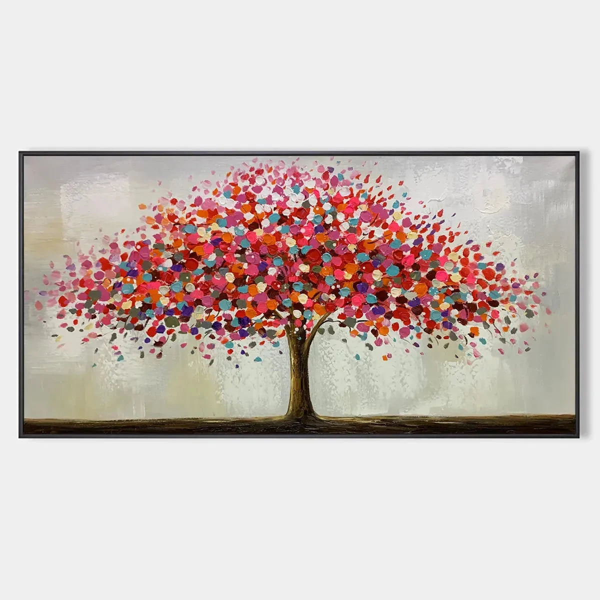 JEWEL TREE: Colorful Abstract Tree Painting, Impasto Texture, Horizontal Canvas, Modern Wall Art | hanging in living room, Figurative wall art