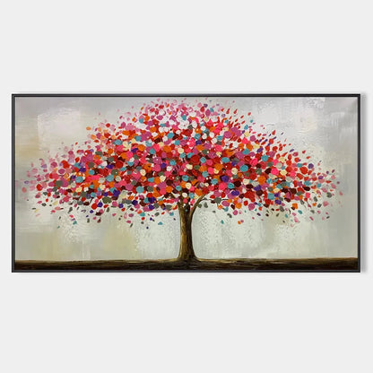 JEWEL TREE: Colorful Abstract Tree Painting, Impasto Texture, Horizontal Canvas, Modern Wall Art | hanging in living room, Figurative wall art
