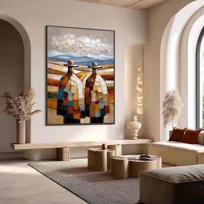 THE JOURNEYMEN: Textured Impasto Painting of Two Figures in a Landscape | Landscape mood, soft natural light studio shot