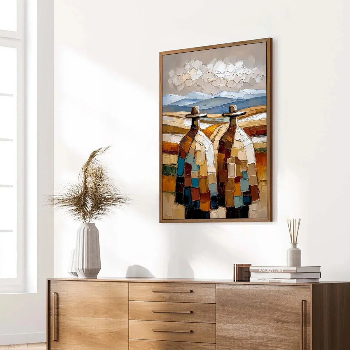 THE JOURNEYMEN: Textured Impasto Painting of Two Figures in a Landscape | multi-color palette, original oil on stretched canvas art