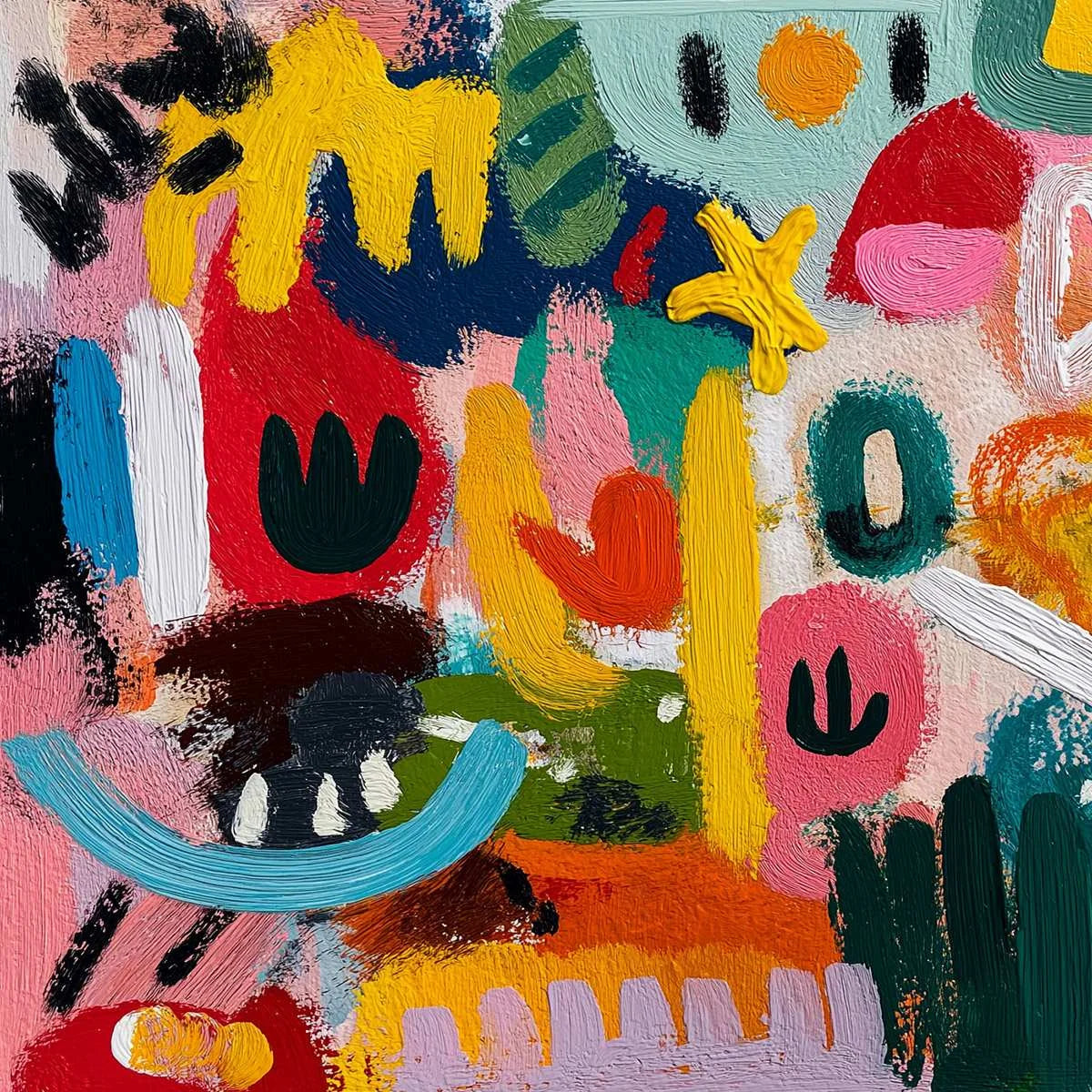 JOYFUL CHAOS: Vibrant Large Horizontal Abstract Expressionist Wall Art | rectangular format, hand-painted canvas edge