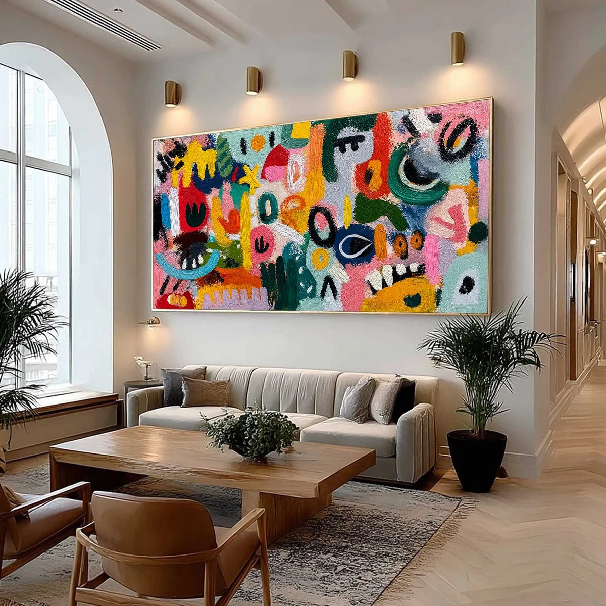 JOYFUL CHAOS: Vibrant Large Horizontal Abstract Expressionist Wall Art | Abstract mood, soft natural light studio shot
