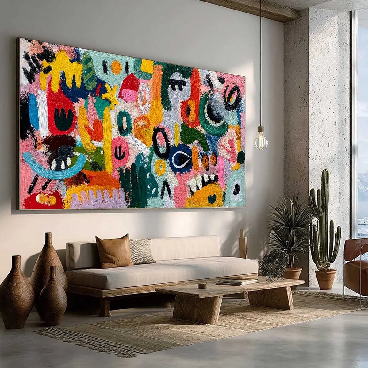 JOYFUL CHAOS: Vibrant Large Horizontal Abstract Expressionist Wall Art | multi-color palette, original oil on stretched canvas art