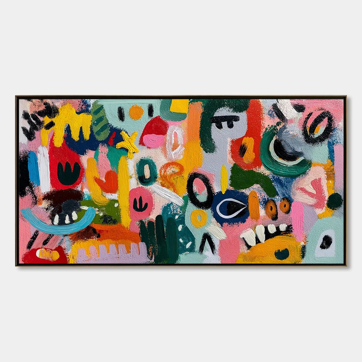 JOYFUL CHAOS: Vibrant Large Horizontal Abstract Expressionist Wall Art | hanging in living room, Abstract wall art
