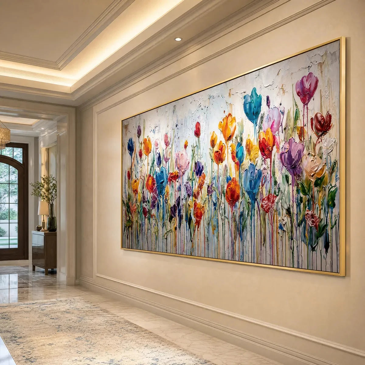 JOYFUL MELODY: Vibrant Abstract Flower Field Painting with Impasto Texture | rolled canvas, ready for custom framing