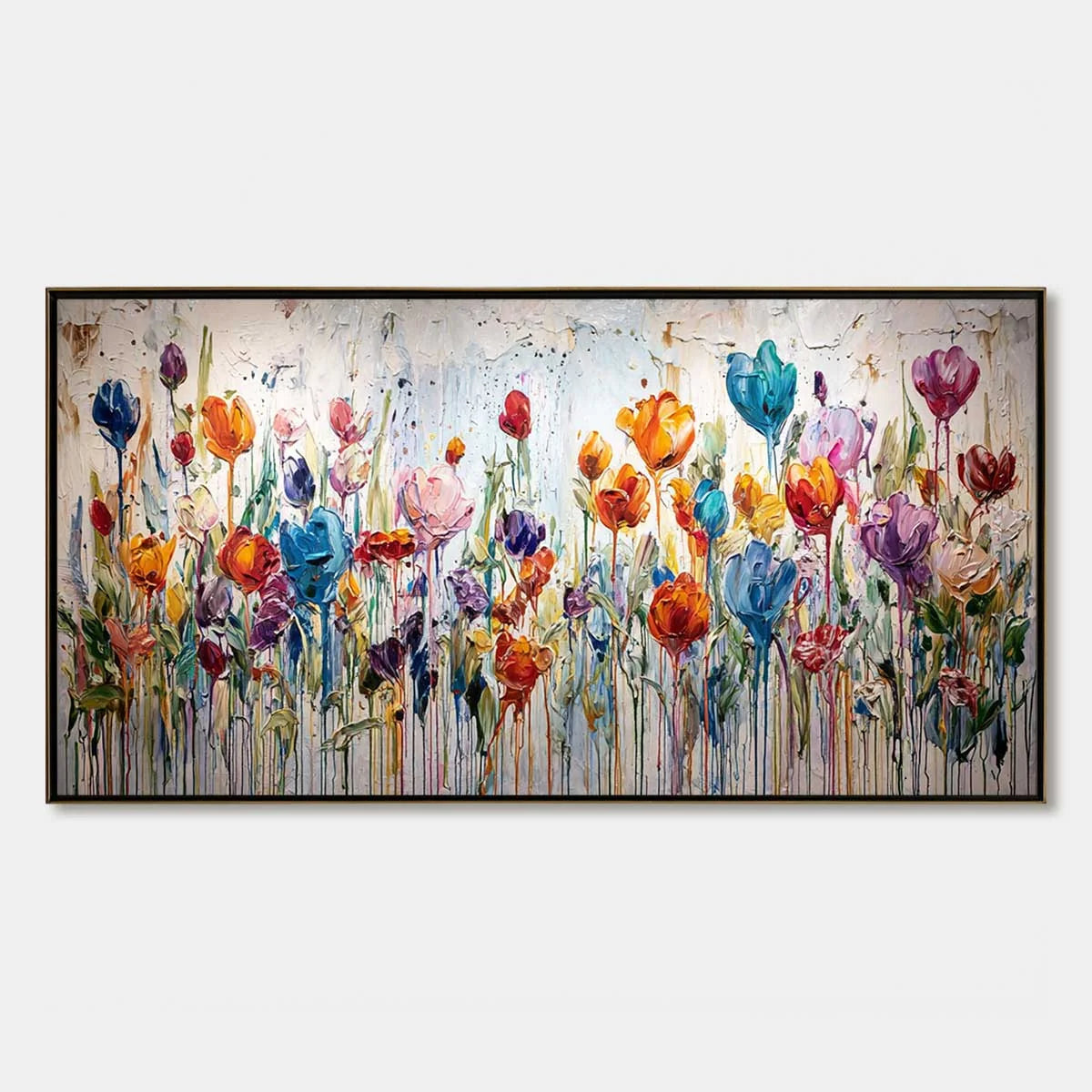JOYFUL MELODY: Vibrant Abstract Flower Field Painting with Impasto Texture | hanging in living room, Abstract wall art