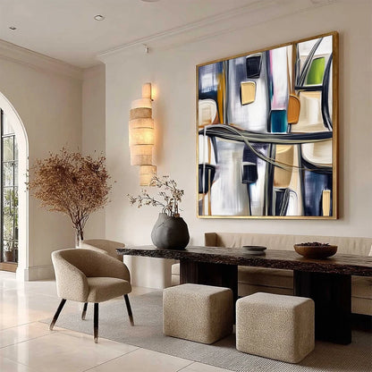 JUNCTION: Modern Abstract Textured Square Wall Art Painting | multi-color palette, original oil on stretched canvas art