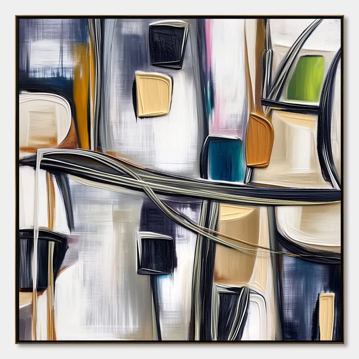 JUNCTION: Modern Abstract Textured Square Wall Art Painting | hanging in living room, Abstract wall art