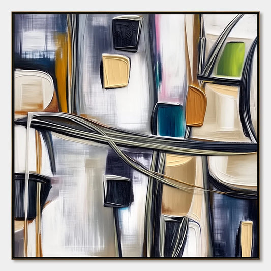 JUNCTION: Modern Abstract Textured Square Wall Art Painting | hanging in living room, Abstract wall art