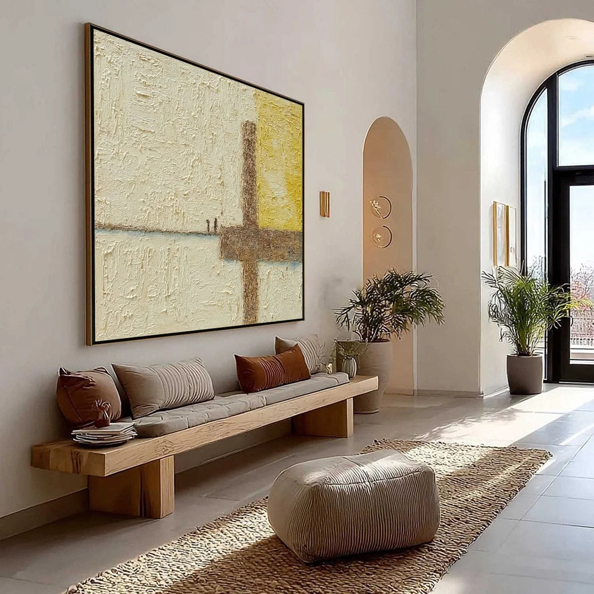 Juncture: Textured Wabi Sabi Abstract Oil Painting for Walls | Abstract mood, soft natural light studio shot