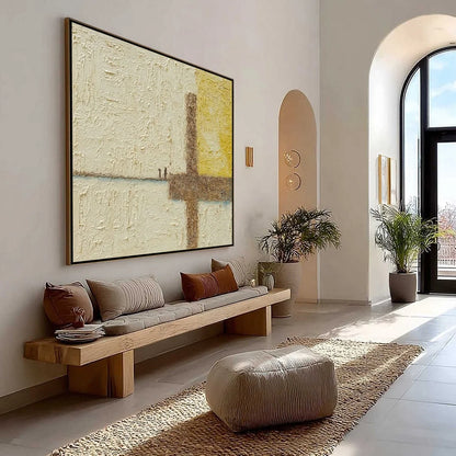 Juncture: Textured Wabi Sabi Abstract Oil Painting for Walls | Abstract mood, soft natural light studio shot