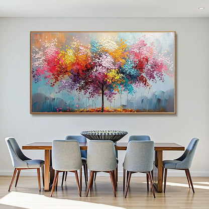 KALEIDOSCOPE DREAM: Textured Multicolored Tree Oil Painting | Figurative closeup, raised brushwork detail