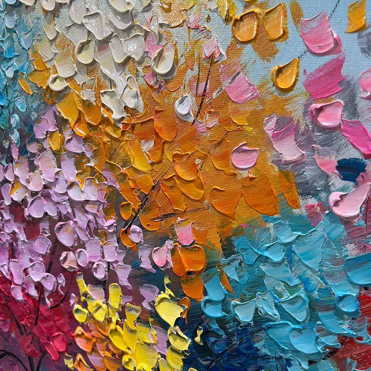 KALEIDOSCOPE DREAM: Textured Multicolored Tree Oil Painting | rectangular format, hand-painted canvas edge