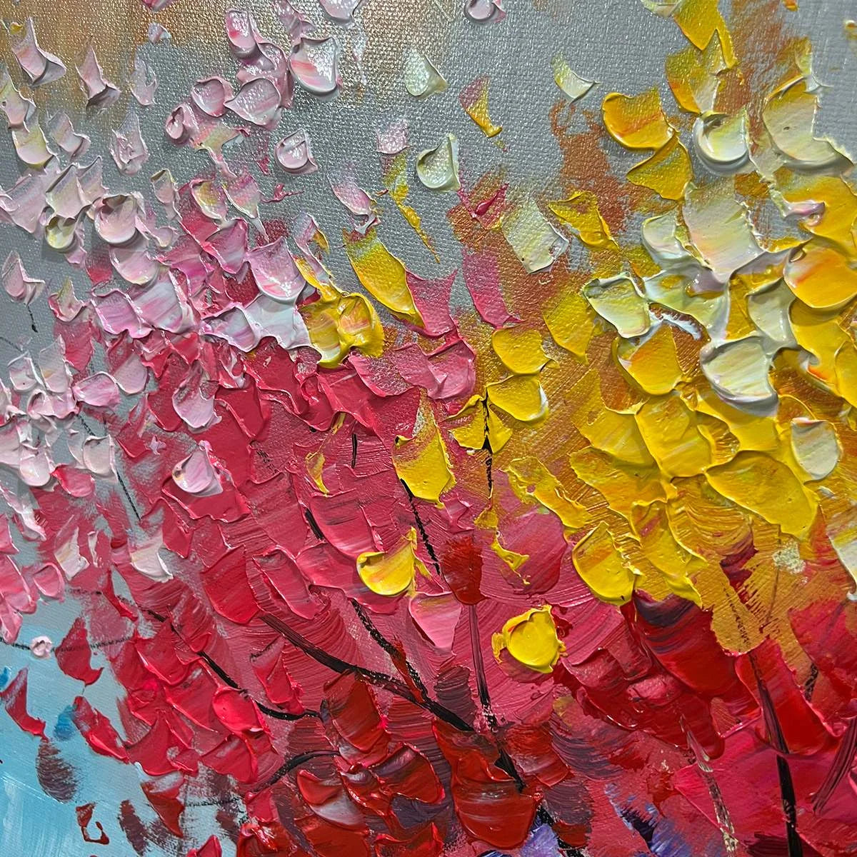 KALEIDOSCOPE DREAM: Textured Multicolored Tree Oil Painting | rolled canvas, ready for custom framing