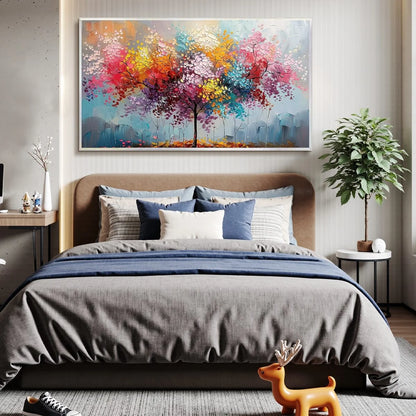 KALEIDOSCOPE DREAM: Textured Multicolored Tree Oil Painting | Figurative mood, soft natural light studio shot