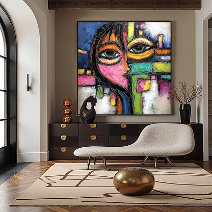 KALEIDOSCOPE GAZE: Colorful Abstract Portrait Impasto Oil Painting | Abstract closeup, raised brushwork detail