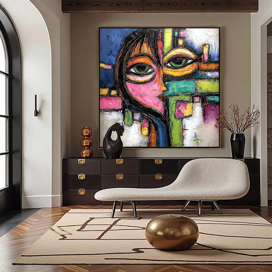 KALEIDOSCOPE GAZE: Colorful Abstract Portrait Impasto Oil Painting