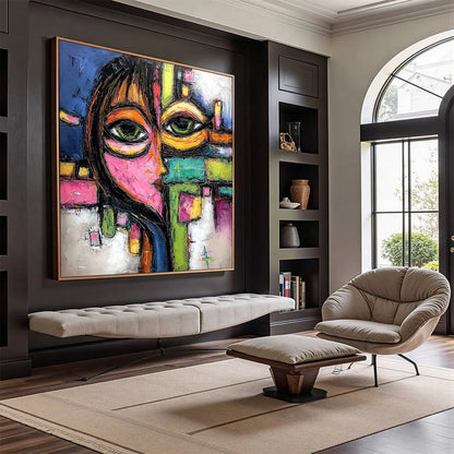 KALEIDOSCOPE GAZE: Colorful Abstract Portrait Impasto Oil Painting | Abstract mood, soft natural light studio shot