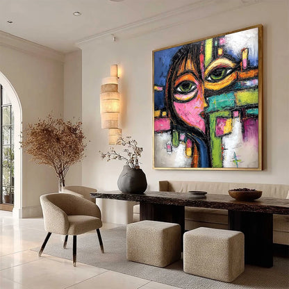 KALEIDOSCOPE GAZE: Colorful Abstract Portrait Impasto Oil Painting | multi-color palette, original oil on stretched canvas art