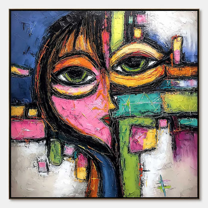 KALEIDOSCOPE GAZE: Colorful Abstract Portrait Impasto Oil Painting | hanging in living room, Abstract wall art