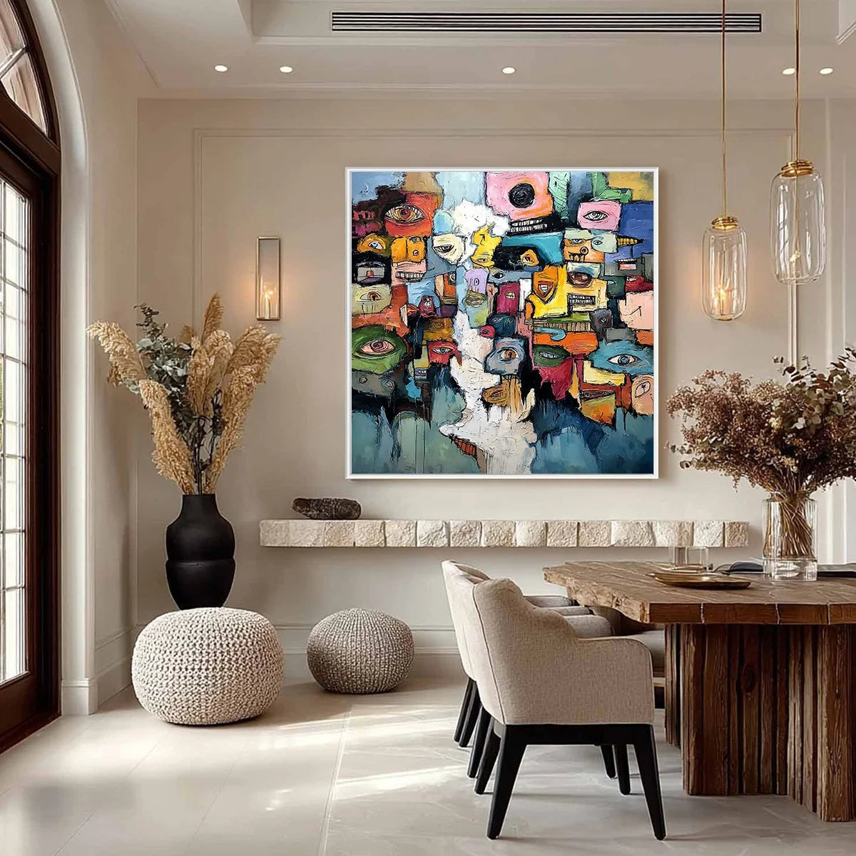 KALEIDOSCOPE OF SOULS: Large Colorful Abstract Faces Oil Painting | Abstract closeup, raised brushwork detail