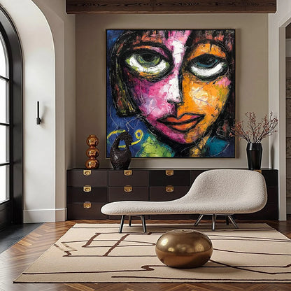 KALEIDOSCOPE SOUL: Colorful Abstract Impasto Portrait Oil Painting on Canvas | Abstract closeup, raised brushwork detail