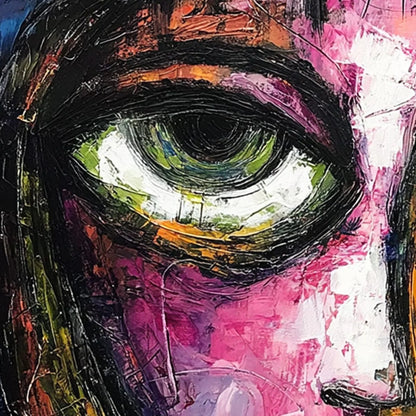 KALEIDOSCOPE SOUL: Colorful Abstract Impasto Portrait Oil Painting on Canvas | rectangular format, hand-painted canvas edge