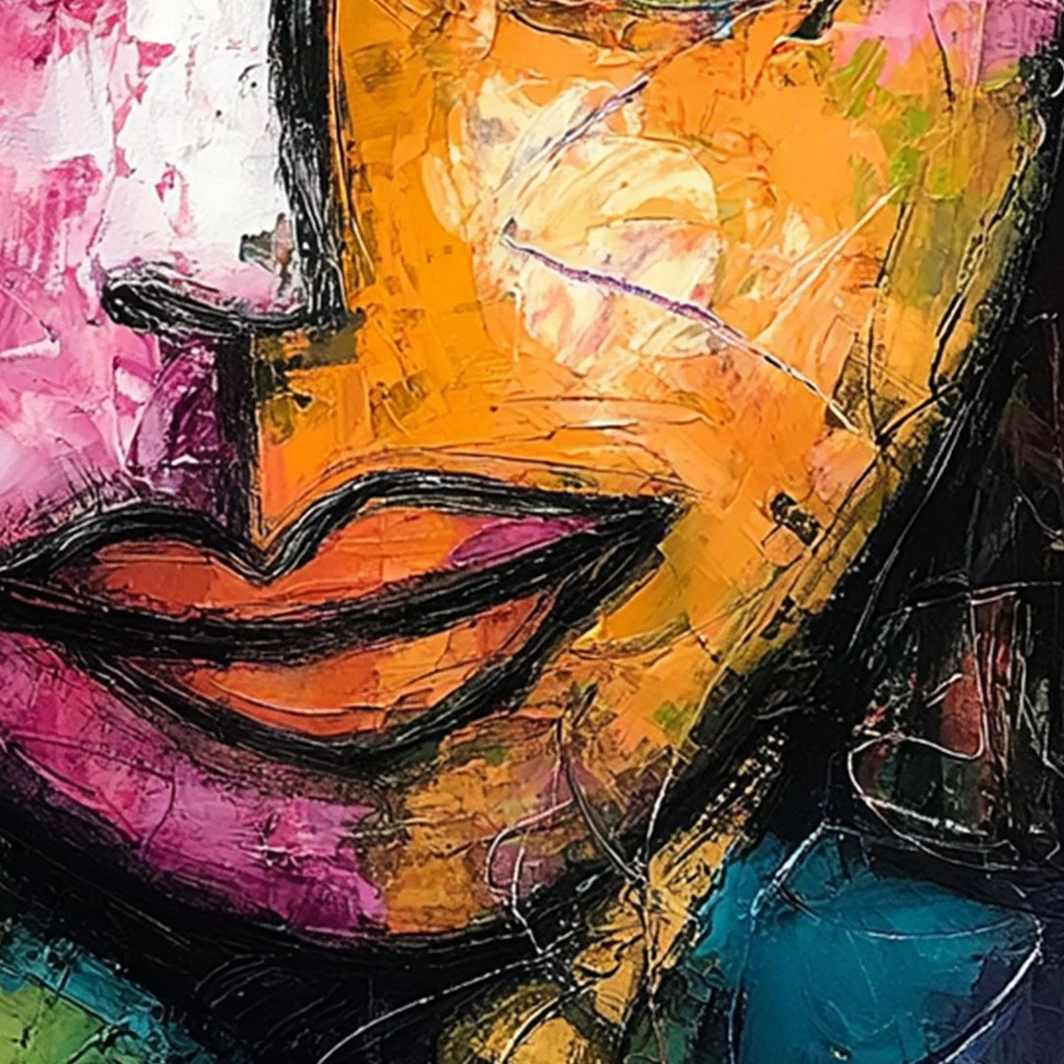 KALEIDOSCOPE SOUL: Colorful Abstract Impasto Portrait Oil Painting on Canvas | rolled canvas, ready for custom framing