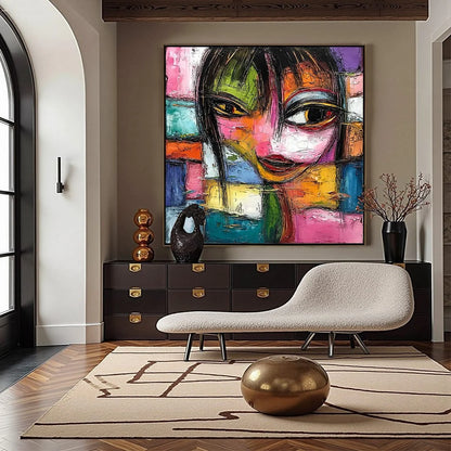 KALEIDOSCOPE SOUL: Colorful Abstract Impasto Portrait Oil Painting | Abstract closeup, raised brushwork detail